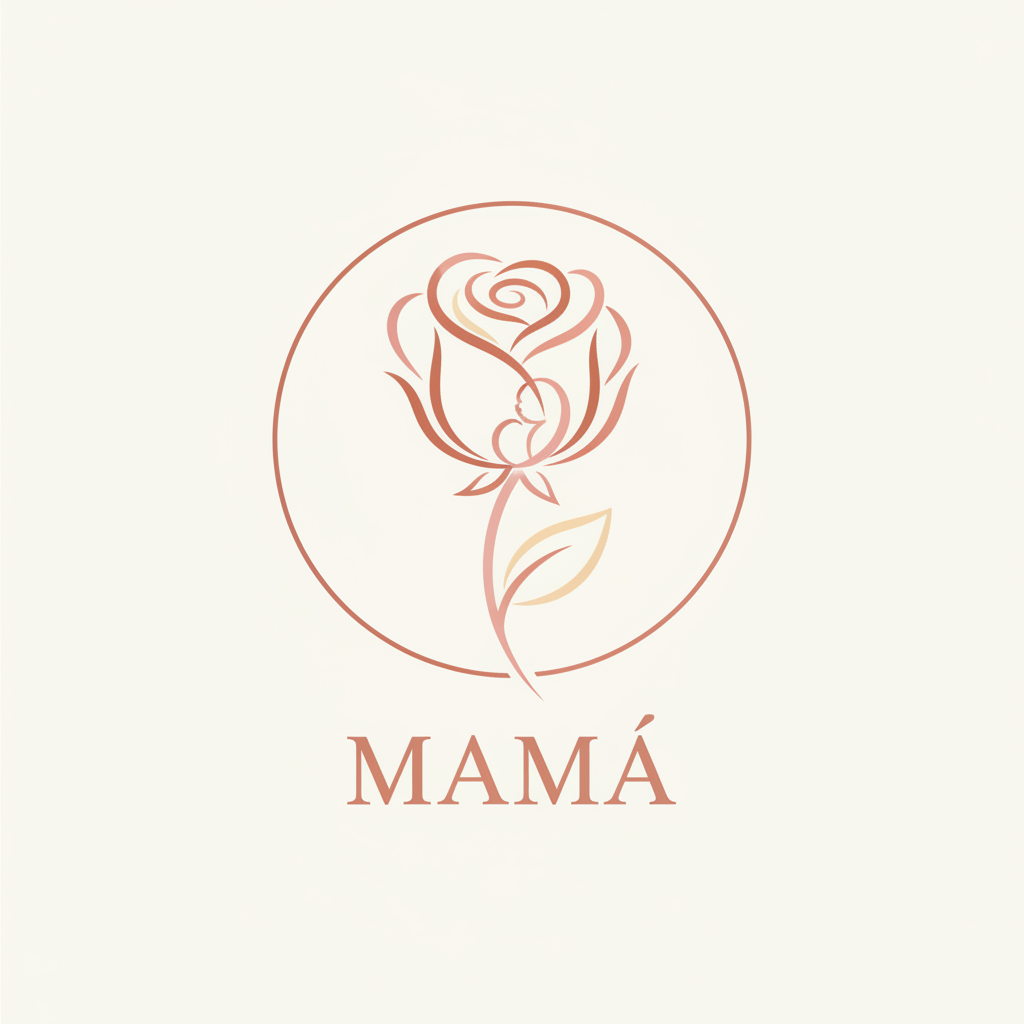 Icono tipo logo, minimalista y elegante, de una rosa que simboliza el Día de la Madre, con líneas limpias, colores cálidos (rosados y crema) y fondo claro, adecuado como logo de sitio web sobre madres.
